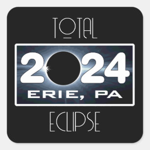 Pegatina Cuadrada Erie Pennsylvania Eclipse Abril 2024 Total Solar
