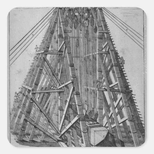 Pegatina Cuadrada Erigiendo el antiguo Obelisco Egipcio (Anverso)