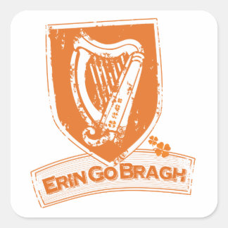 Pegatina Cuadrada Erin Go Bragh (Naranja Harp)