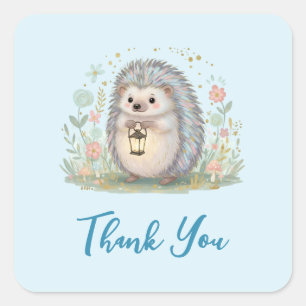 Pegatina Cuadrada Erizo Adorable con Lámpara Gracias