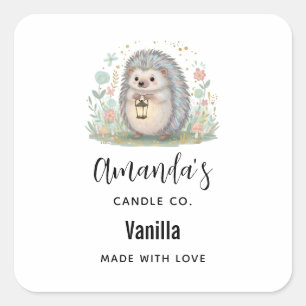 Pegatina Cuadrada Erizo Adorable con Negocio de Velas de Linterna