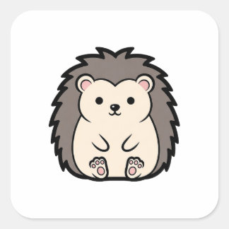 Pegatina Cuadrada Erizo Kawaii Suave – Ilustración de Animal Adorabl