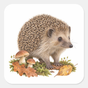 Pegatina Cuadrada Erizo Pequeño para un Diario de Naturaleza del Bos