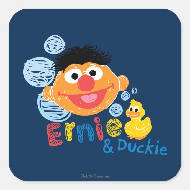 Pegatina Cuadrada Ernie y Duckie Bubbles (Anverso)