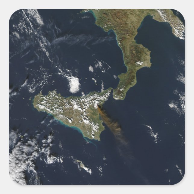 Pegatina Cuadrada Erupción del monte Etna en Sicilia (Anverso)