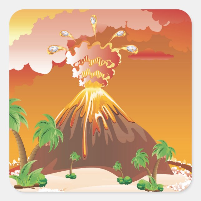 Pegatina Cuadrada Erupción del volcán del dibujo animado (Anverso)