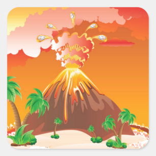 Pegatina Cuadrada Erupción del volcán del dibujo animado