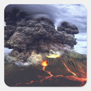 Pegatina Cuadrada Erupción del volcán en la montaña