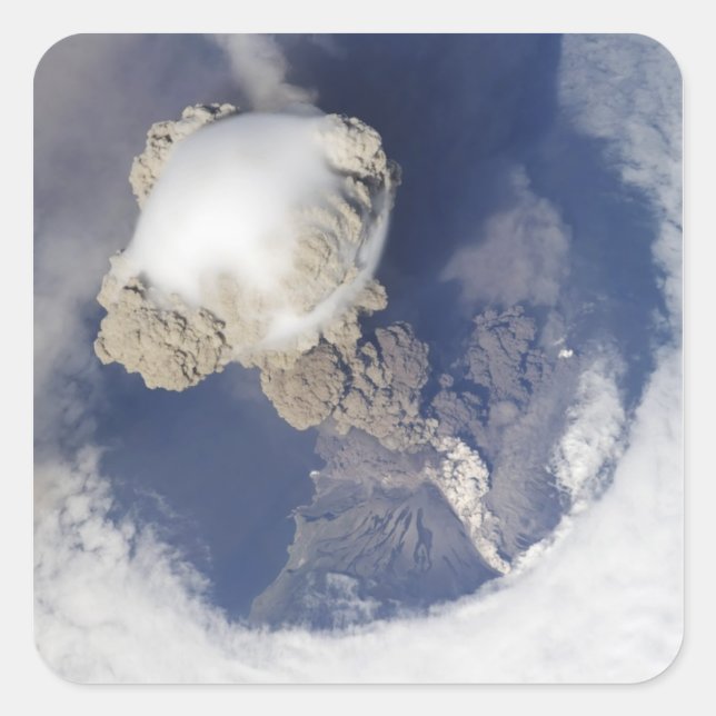 Pegatina Cuadrada Erupción del volcán Sarychev (Anverso)