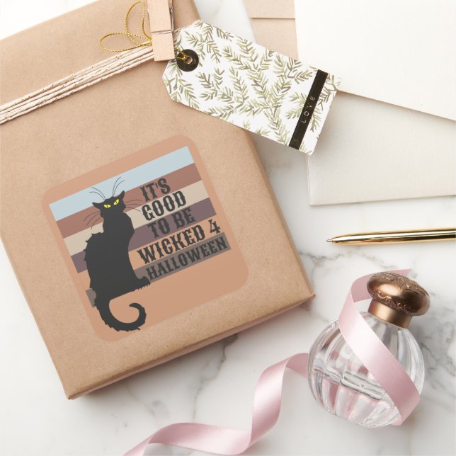 Pegatina Cuadrada ES BUENO ESTAR MALEADO gato divertido de Halloween (Regalar)