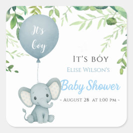 Pegatina Cuadrada ¡Es chico! Bebé de elefante lindo con globo