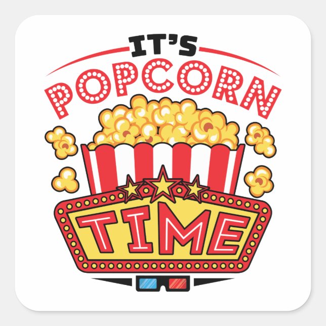 Pegatina Cuadrada Es el amante del cine de Popcorn Time (Anverso)