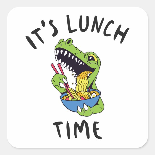 Pegatina Cuadrada Es hora de comer (Anverso)