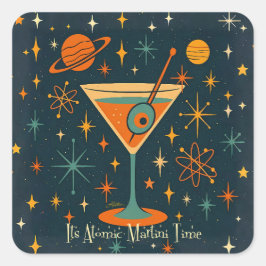 Pegatina Cuadrada Es hora del Martini Atómico Estrellas Cósmicas