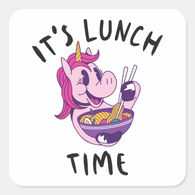 Pegatina Cuadrada Es la hora del almuerzo (Anverso)