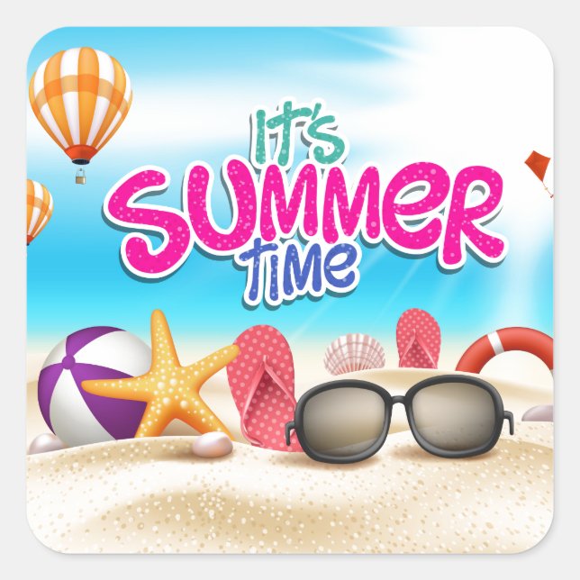 Pegatina Cuadrada Es la hora del verano (Anverso)