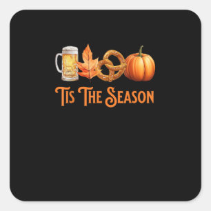 Pegatina Cuadrada Es La Temporada Cerveza De Calabaza Pretzel Otoño