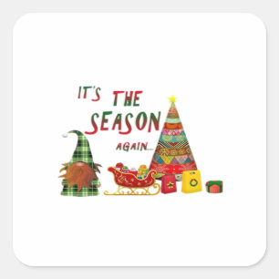Pegatina Cuadrada Es La Temporada De Nuevo Gnome De Navidad