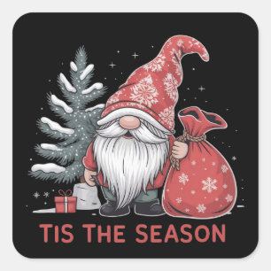 Pegatina Cuadrada Es La Temporada Gnome Navidad Fiesta Invierno
