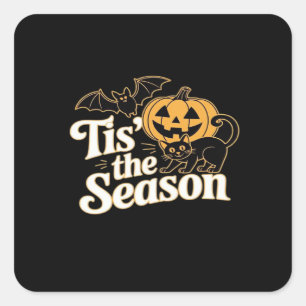 Pegatina Cuadrada Es La Temporada Murciélagos De Halloween Calabaza