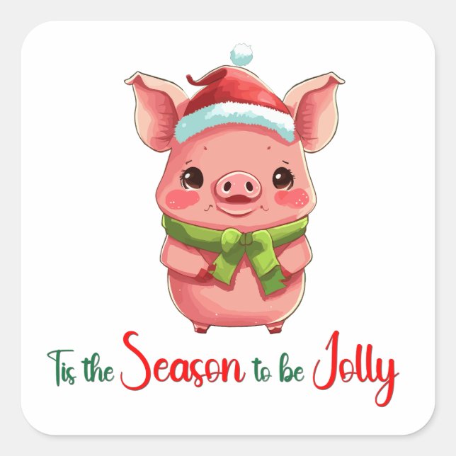 Pegatina Cuadrada Es temporada de jolly Cute Pig (Anverso)