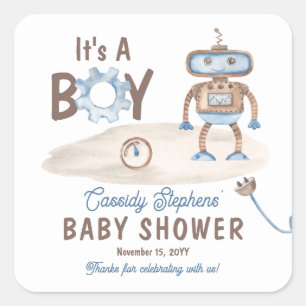 Pegatina Cuadrada Es un azul chiquito   Baby Shower Greige Robot