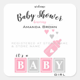 Pegatina Cuadrada Es un Baby Shower Chica