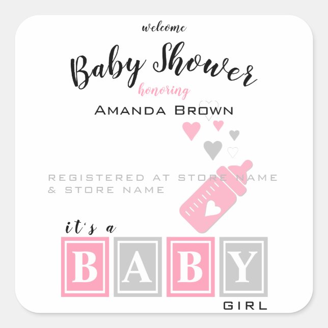 Pegatina Cuadrada Es un Baby Shower Chica (Anverso)