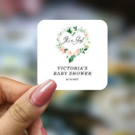 Pegatina Cuadrada Es un Baby Shower Chica