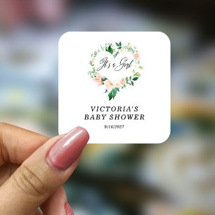 Pegatina Cuadrada Es un Baby Shower Chica