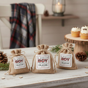 Pegatina Cuadrada ¡Es un chico! Rustic Plaid Lumberjack Baby Shower