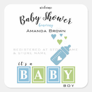 Pegatina Cuadrada Es un muchacho Baby Shower