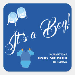 Pegatina Cuadrada ¡Es un niño! Baby Shower Blue Modern. Servilletas