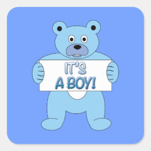 Pegatina Cuadrada Es un niño oso azul