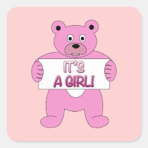 Pegatina Cuadrada Es un oso del rosa del chica