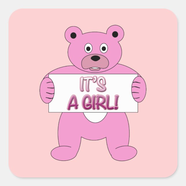 Pegatina Cuadrada Es un oso rosa Chica (Anverso)