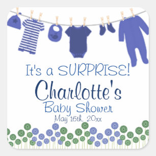 Pegatina Cuadrada ¡Es una SORPRESA! Baby Clothesline Baby Shower