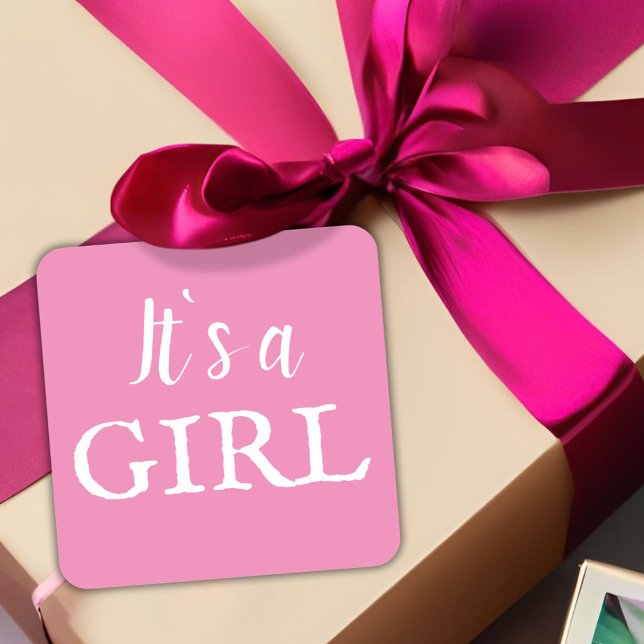 Pegatina Cuadrada Es una tipografía Chica Niña Rosa Baby Shower (Subido por el creador)