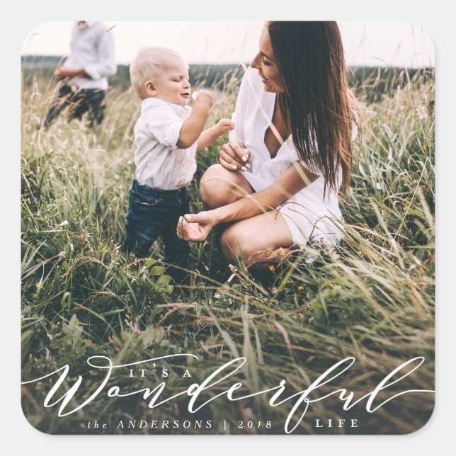 Pegatina Cuadrada es una vida maravillosa... foto de escritura moder (Anverso)