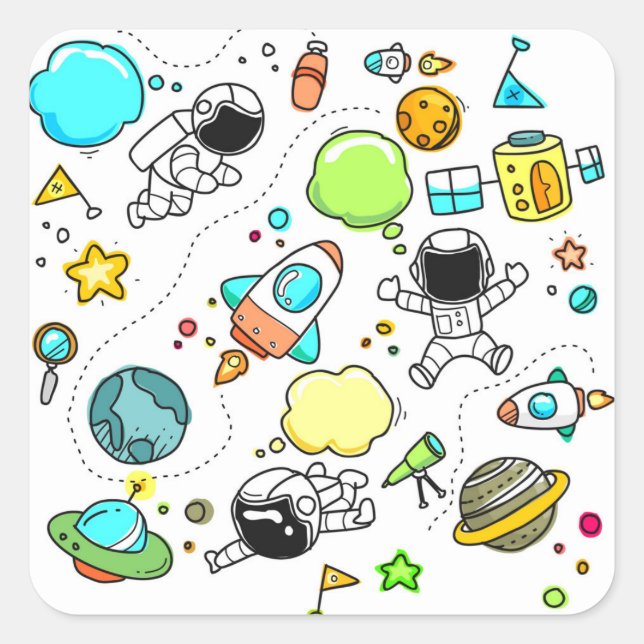 Pegatina Cuadrada Esbozar conjunto de la colección linda secundario (Anverso)