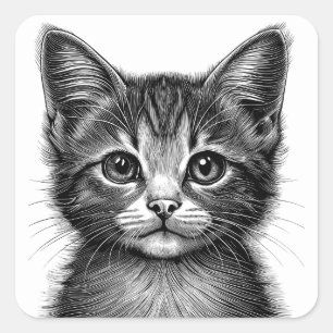 Pegatina Cuadrada Esbozo adorable de gato joven