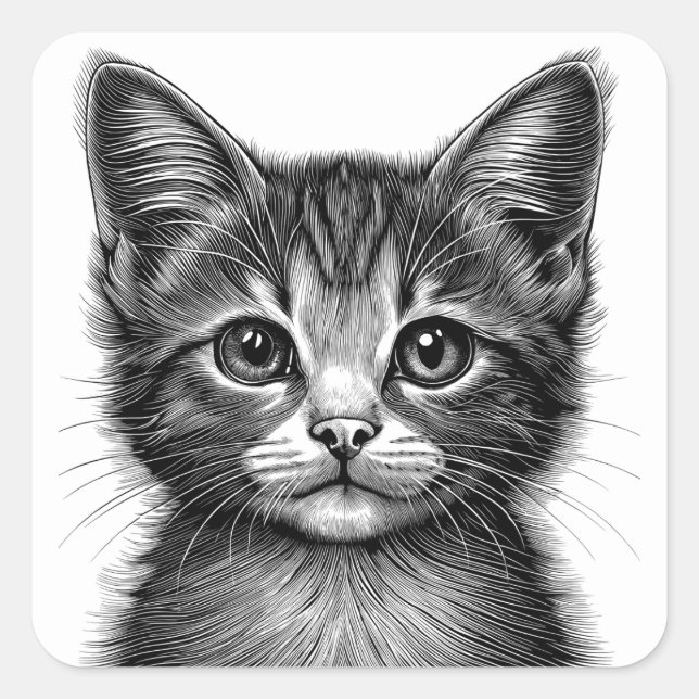 Pegatina Cuadrada Esbozo adorable de gato joven (Anverso)