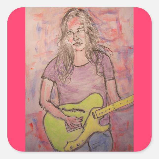 Pegatina Cuadrada Esbozo de Chica de música en directo (Anverso)