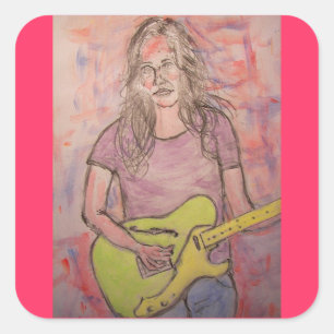 Pegatina Cuadrada Esbozo de Chica de música en directo