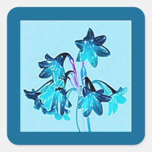 Pegatina Cuadrada Esbozo de Daylilies - Cobalto y azul cielo