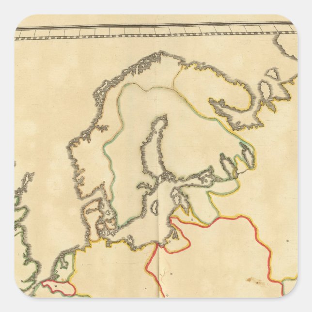Pegatina Cuadrada Esbozo de Europa y las grandes ciudades (Anverso)