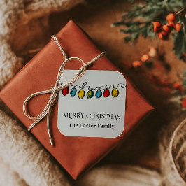 Pegatina Cuadrada Esbozo de las luces de cadena de Navidades colorid