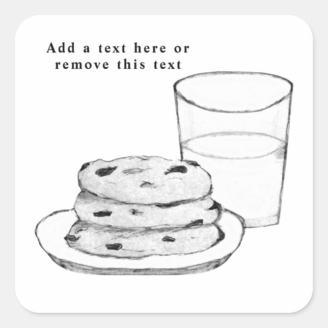 Pegatina Cuadrada Esbozo de leche y cookies (Anverso)