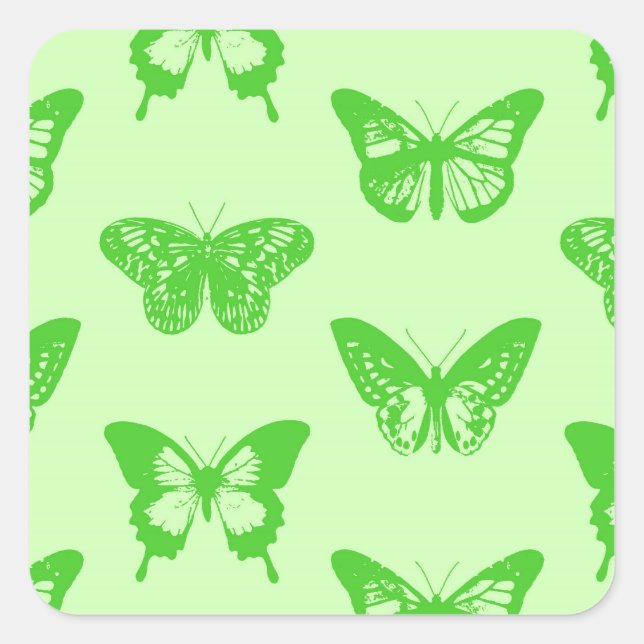 Pegatina Cuadrada Esbozo de mariposa, verde lima (Anverso)