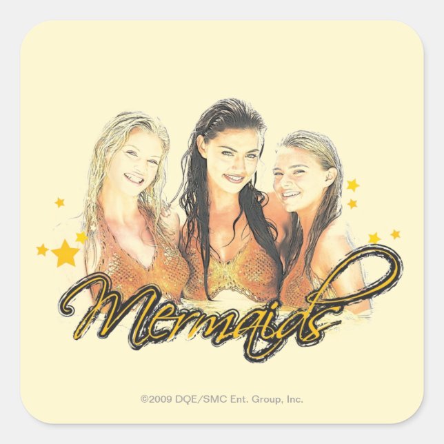 Pegatina Cuadrada Esbozo de Mermaid (Anverso)